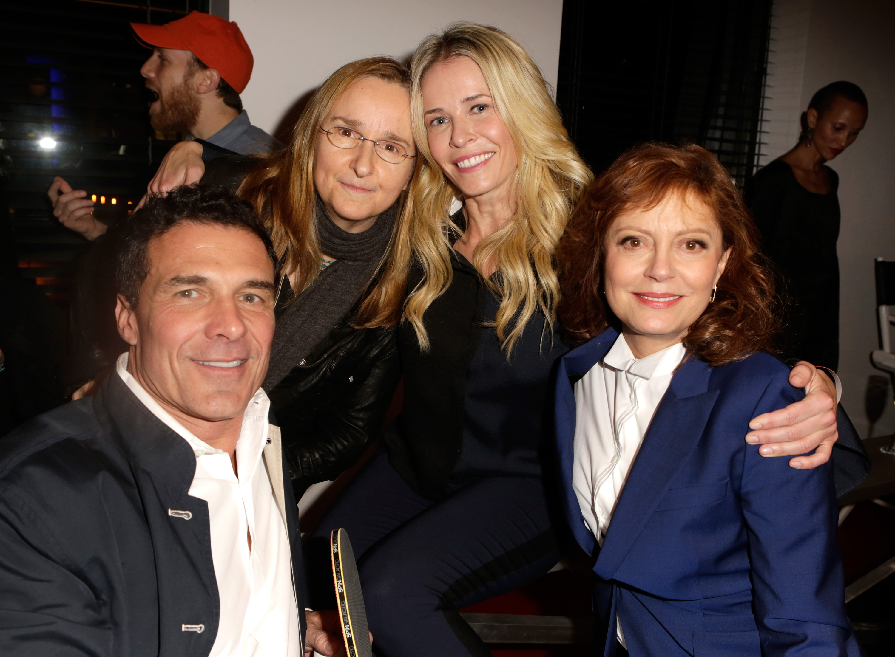 LOS ANGELES, CA - DECEMBER 11:  (L-R) Andre Balazs, musician Melissa Etheridge, TV personality Chelsea Handler (L) and actress Susan Sarandon attend SPiN Standard Ping Pong Social Club grand opening hosted by Susan Sarandon and Andre Balazs at The Standard, Downtown LA, on December 11, 2012 in Los Angeles, California.  (Photo by Jeff Vespa/WireImage)