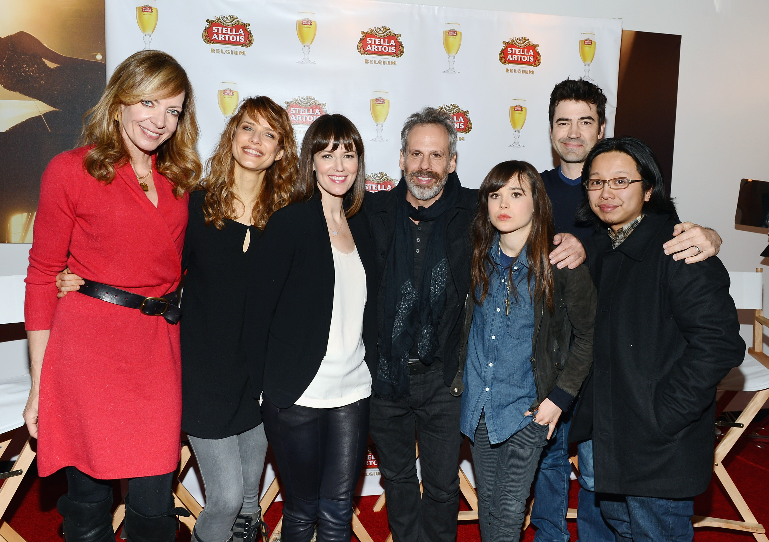 Allison Janney, Lynn Shelton, Rosemarie DeWitt, Josh Pais, Ellen Page, Ron Livingston and Tomo Nakayama attend the Stella Artois press junket for Sundance Film "Touchy Feely" at Village at the Lift  on January 19, 2013 in Park City, Utah.  (Photo by Andrew H. Walker/Getty Images for Stella
