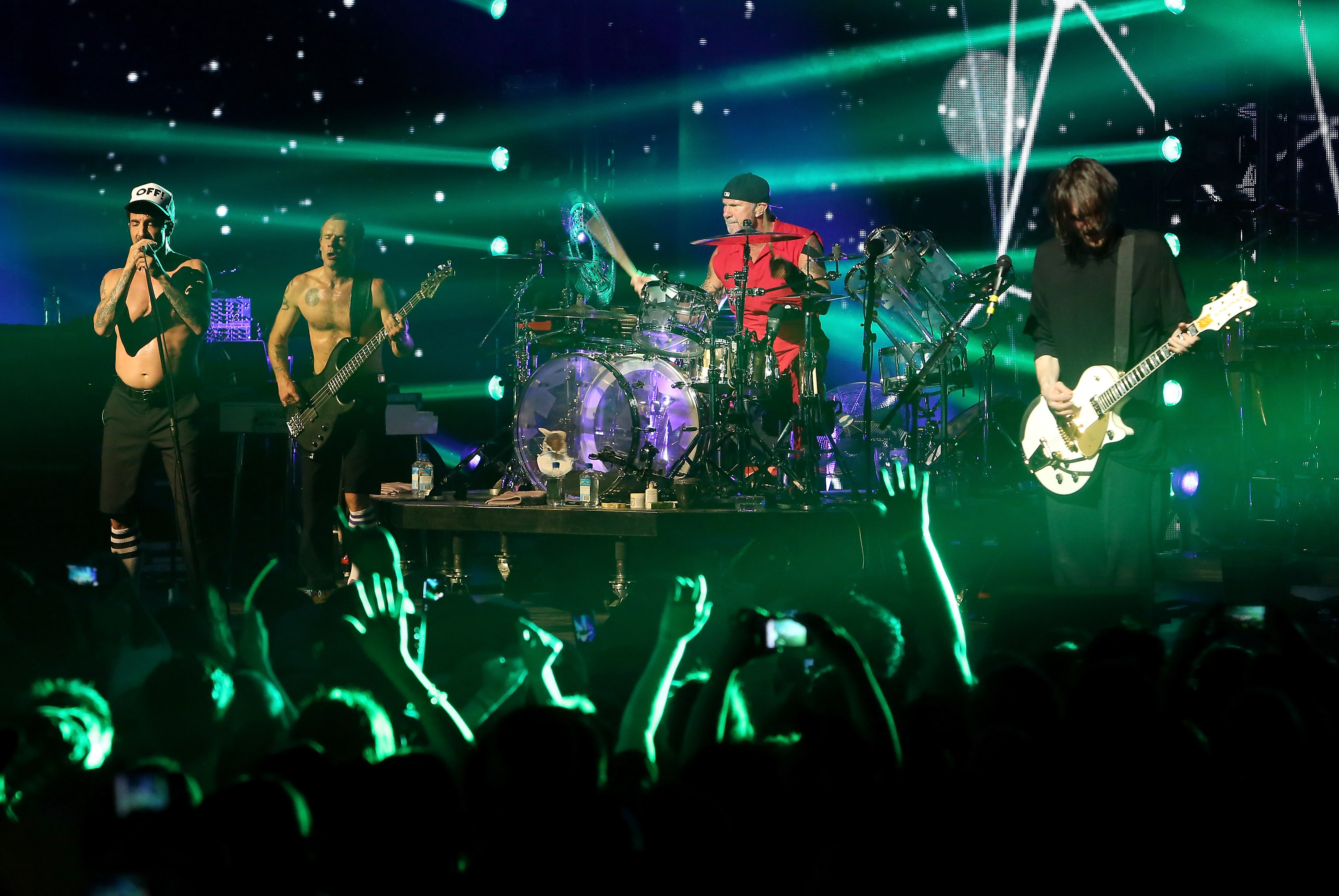 of The Red Hot Chili Peppers perform on New Year's Eve at The Cosmopolitan of Las Vegas on December 31, 2012 in Las Vegas, Nevada.