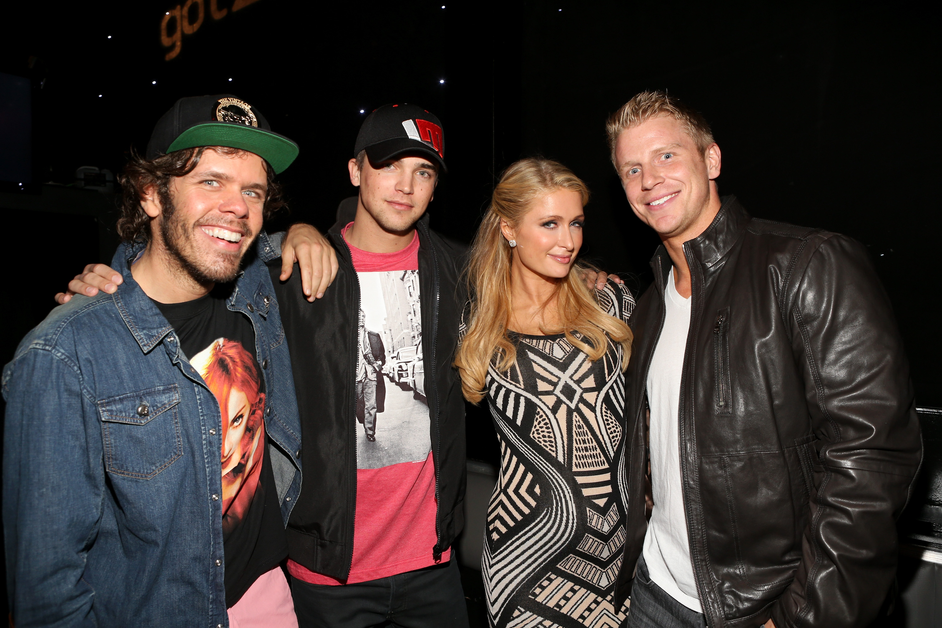 LOS ANGELES, CA - APRIL 04:  (L-R) Tv personality Perez Hilton, model  River Viiperi, tv personality Paris Hilton and tv personality Sean Lowe attend Star Magazine's Hollywood Rocks event held at Playhouse Hollywood on April 4, 2013 in Los Angeles, California.  (Photo by Jesse Grant/WireImage)