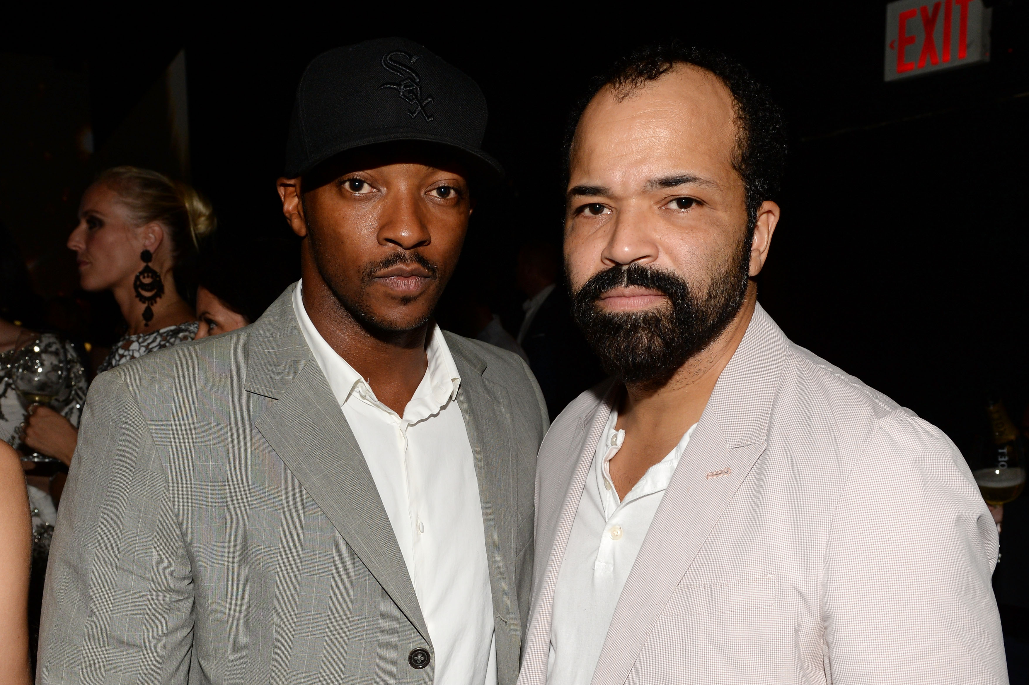 NEW YORK, NY - AUGUST 20:  Anthony Mackie (L) and Jeffrey Wright attend Moet & Chandon Celebrates Its 270th Anniversary With New Global Brand Ambassador, International Tennis Champion, Roger Federer at Chelsea Piers Sports Center on August 20, 2013 in New York City.  (Photo by Andrew H. Walker/Getty Images for Moet & Chandon)