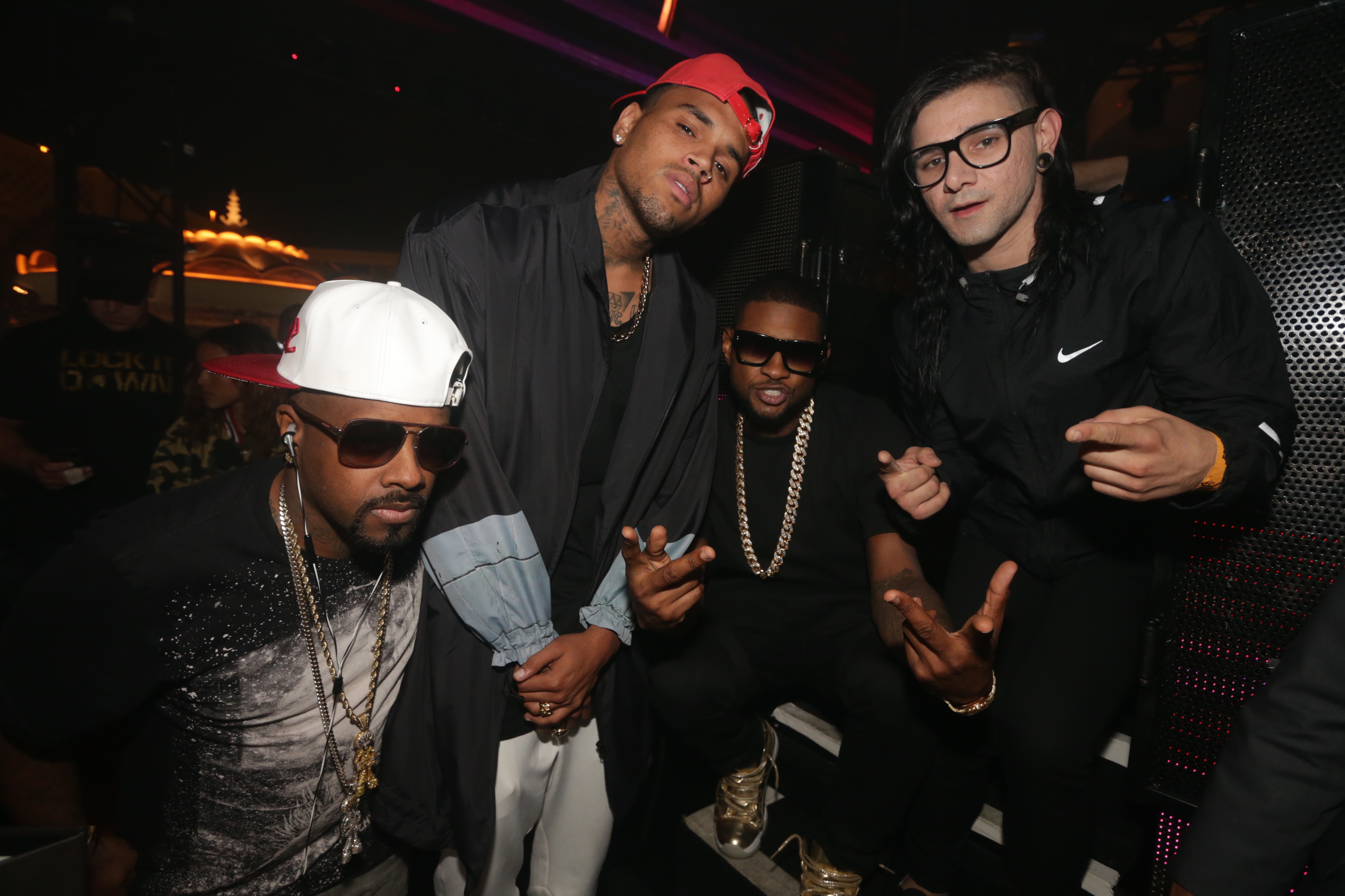 Jermaine Dupri, Chris Brown, Usher, Skrillex at XS Nightclub