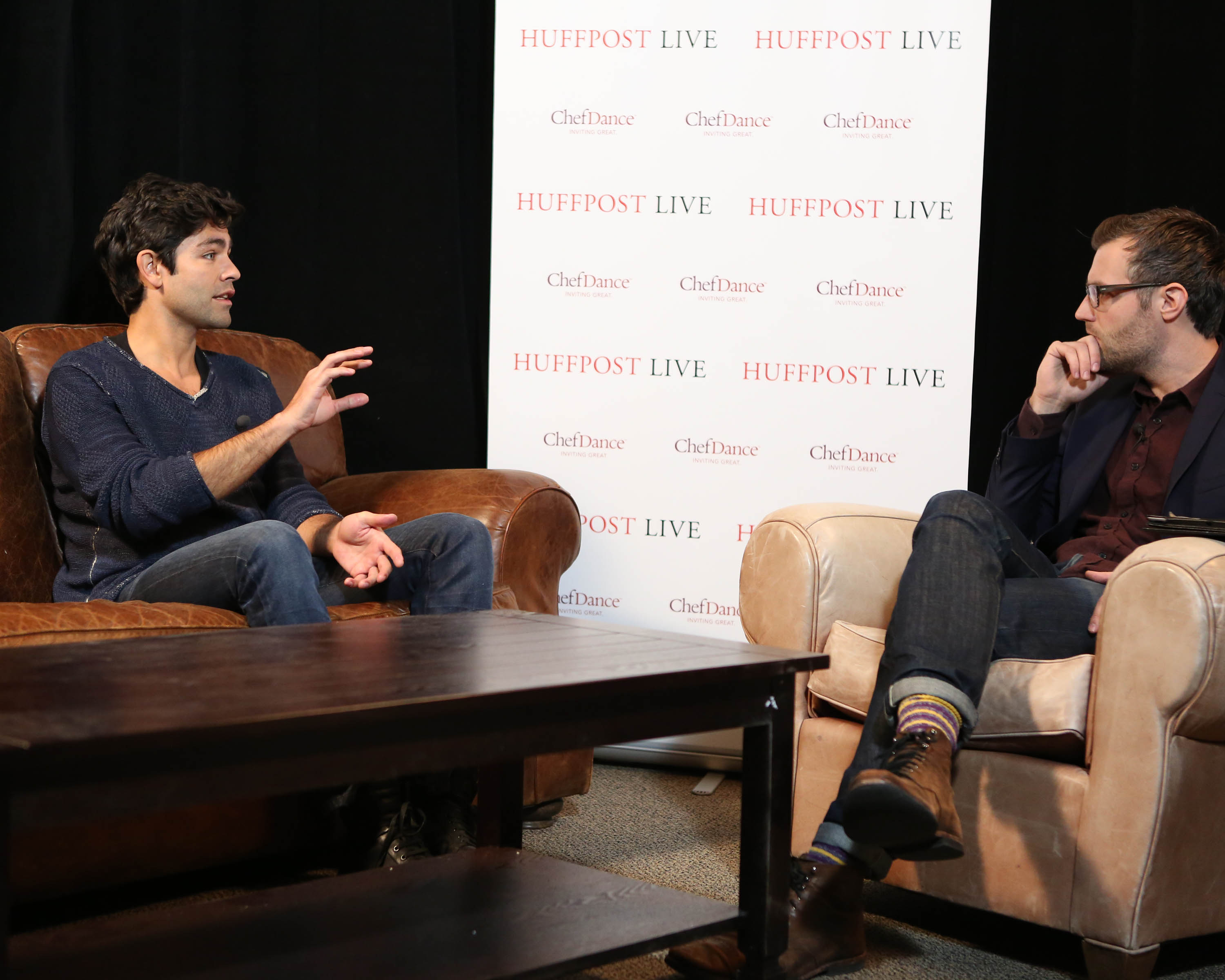 Adrian Grenier discussing his whale project with HuffPost Live at ChefDance Media Lounge