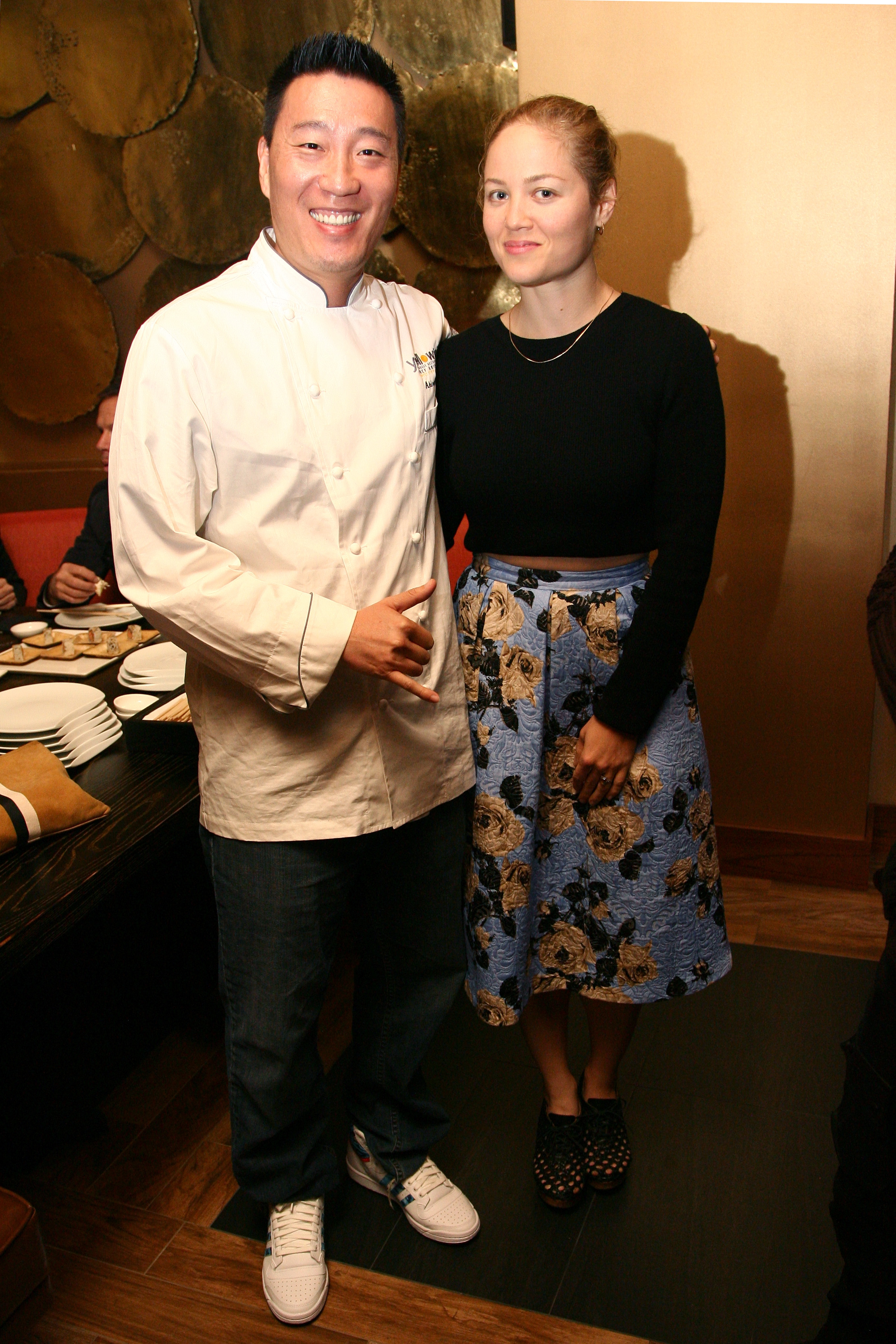 Chef Akira Back (L) and actress Erika Christensen