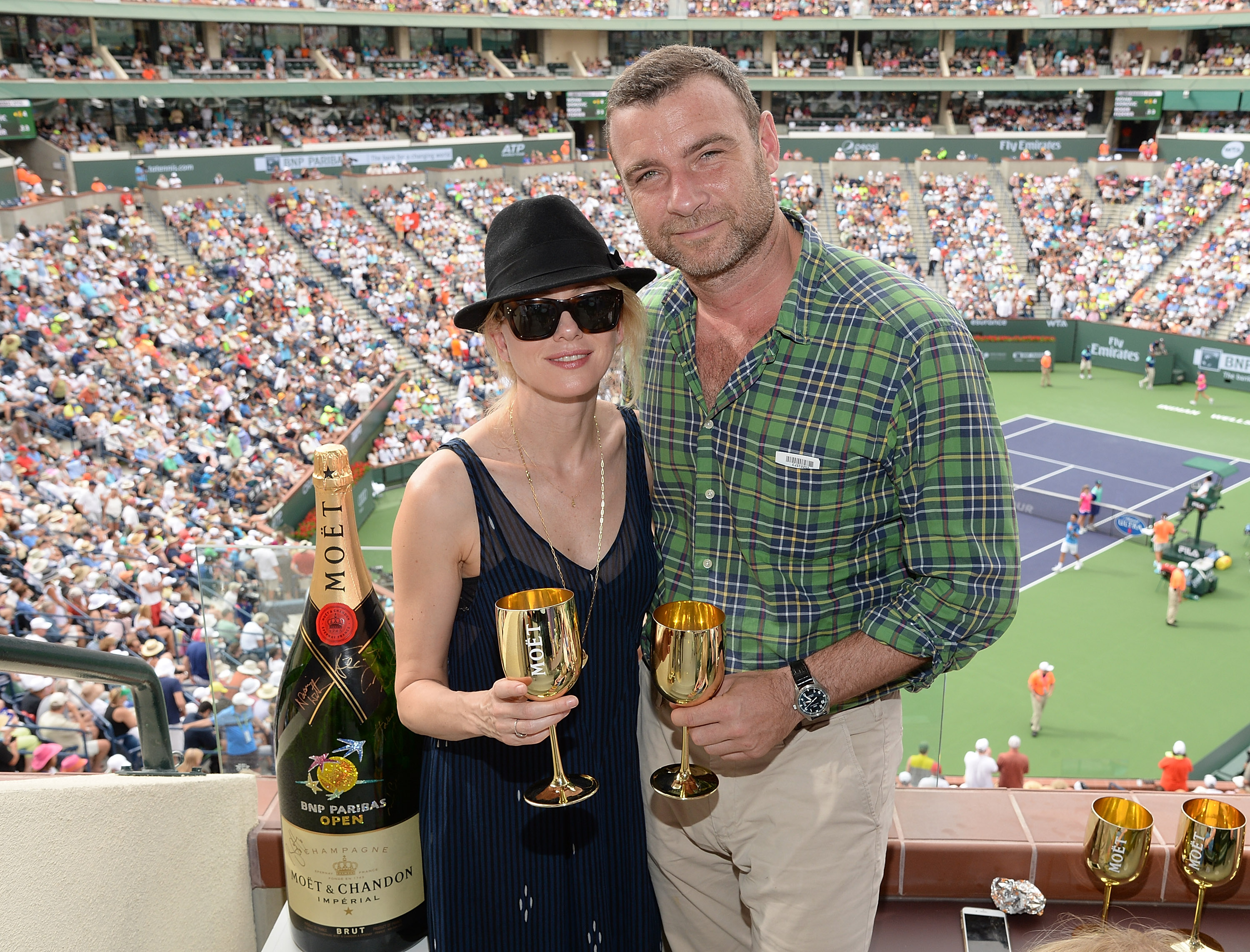 Actors Naomi Watts and Liev Schreiber visit The Moet and Chandon Suite at the 2015 BNP Paribas Open