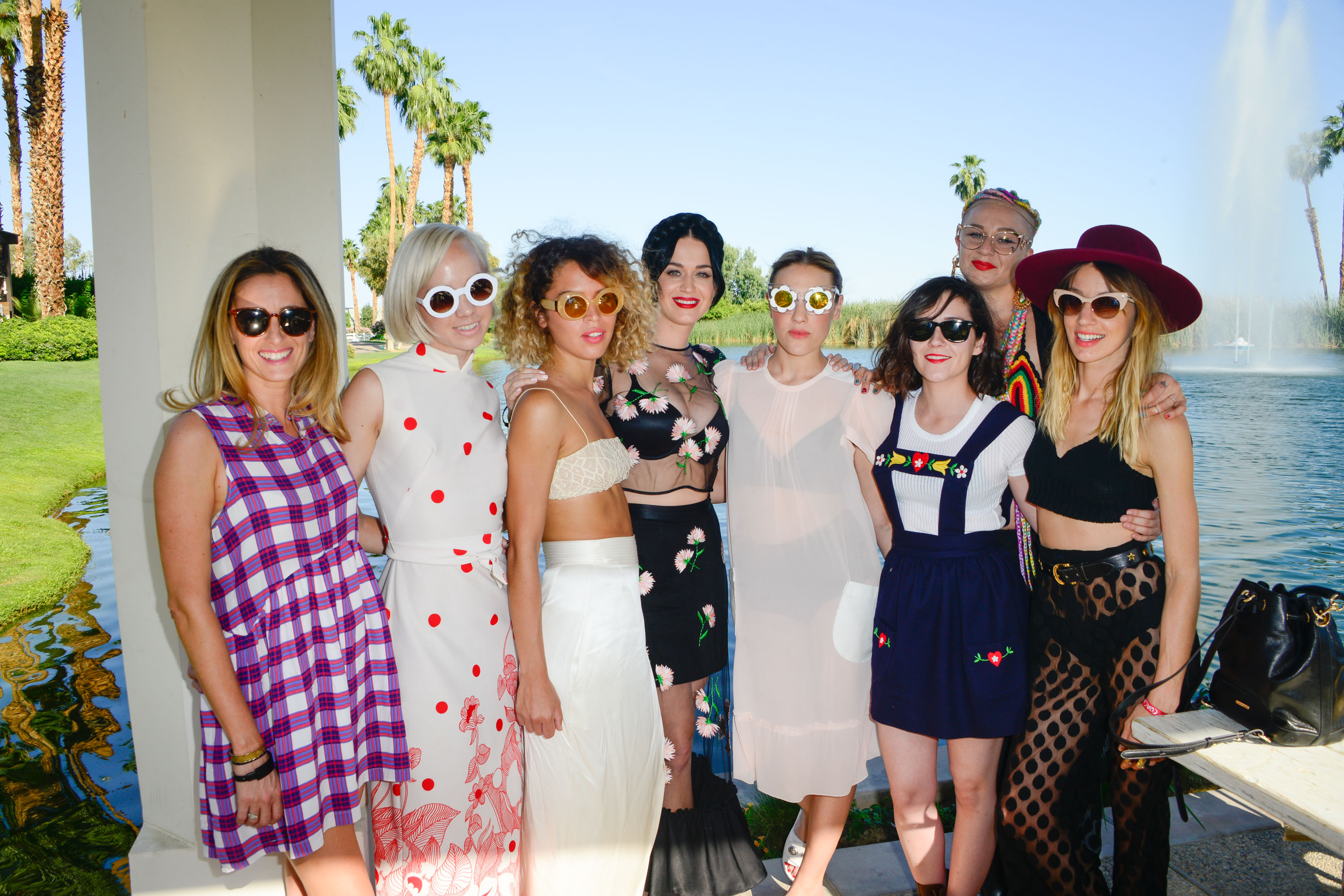 Musician Caitlin Moe (2nd from Left), Katy Perry (Center) with Mia Moretti and friends at Soho Desert House