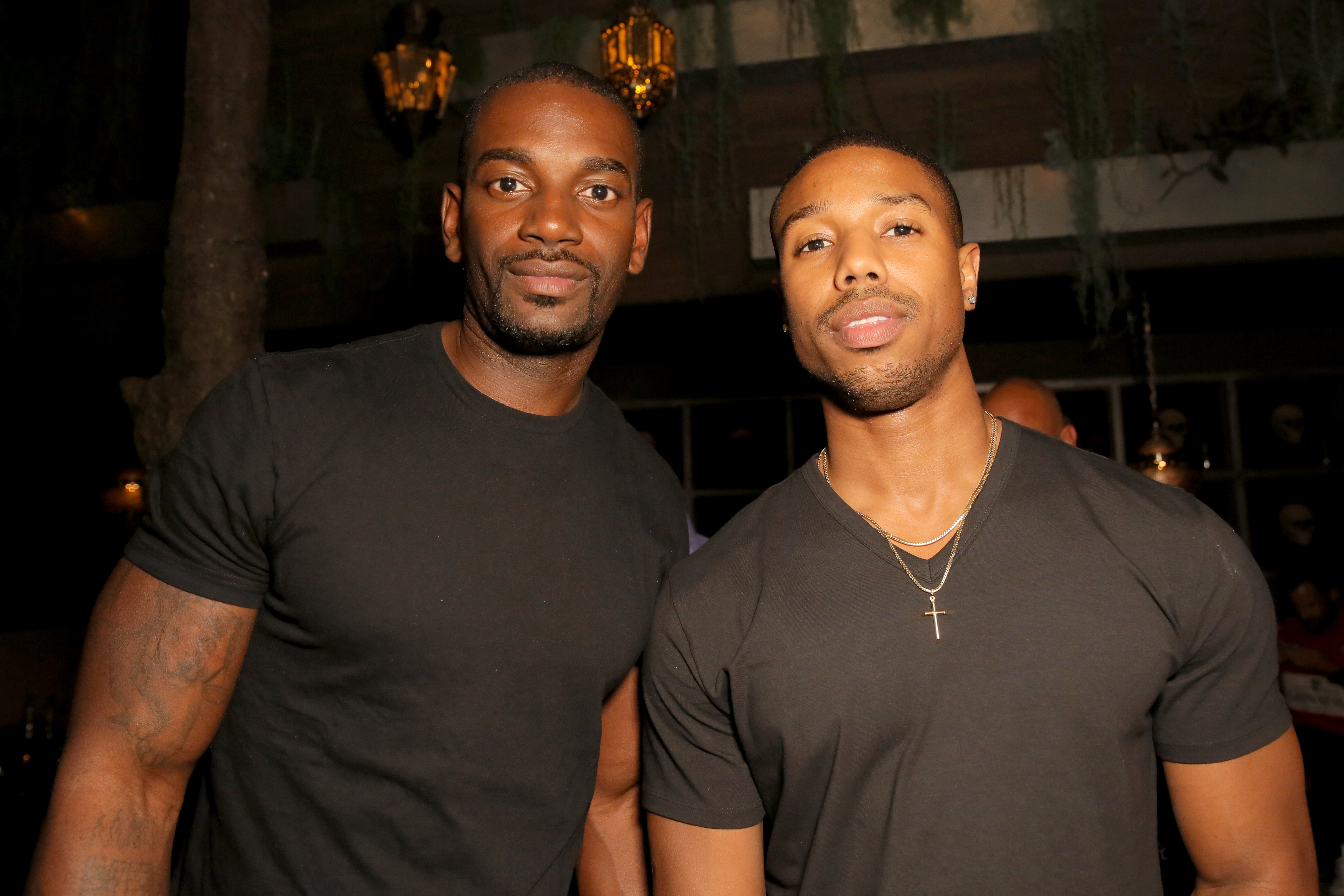 Actors Mo McRae (L) and Michael B. Jordan attend EDL's grand opening party for Toca Madera