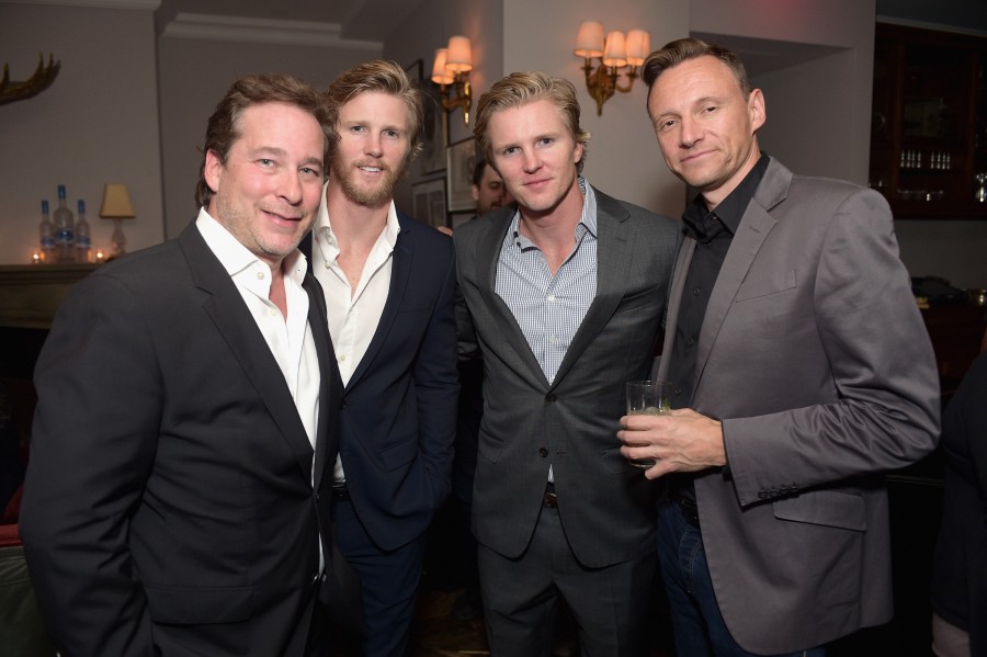 TORONTO, ON - SEPTEMBER 11: (L-R) Chief Operating Officer, International Distribution, for Lionsgate Andrew Kramer, producers Thad Luckinbill, Trent Luckinbill and CEO of Lionsgate Europe and UK Zygi Kamasa attend the Sicario TIFF party hosted by GREY GOOSE Vodka and Soho Toronto at Soho House Toronto on September 11, 2015 in Toronto, Canada. (Photo by Stefanie Keenan/Getty Images for Grey Goose Vodka)