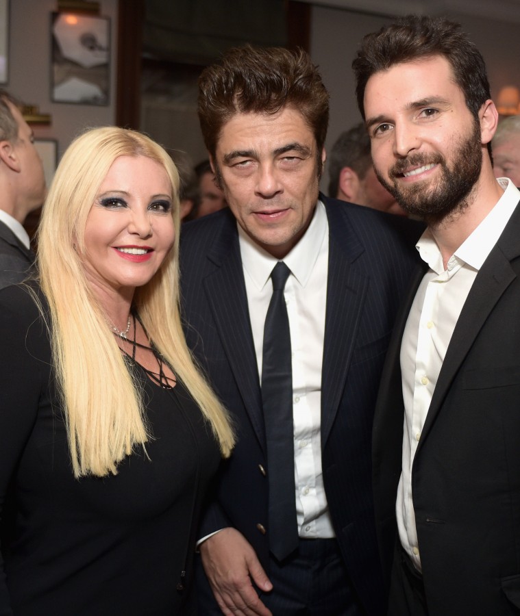 TORONTO, ON - SEPTEMBER 11: (L-R) Monica Bacardi, actor Benicio Del Toro and producer Andrea Iervolino attend the Sicario TIFF party hosted by GREY GOOSE Vodka and Soho Toronto at Soho House Toronto on September 11, 2015 in Toronto, Canada. (Photo by Stefanie Keenan/Getty Images for Grey Goose Vodka)