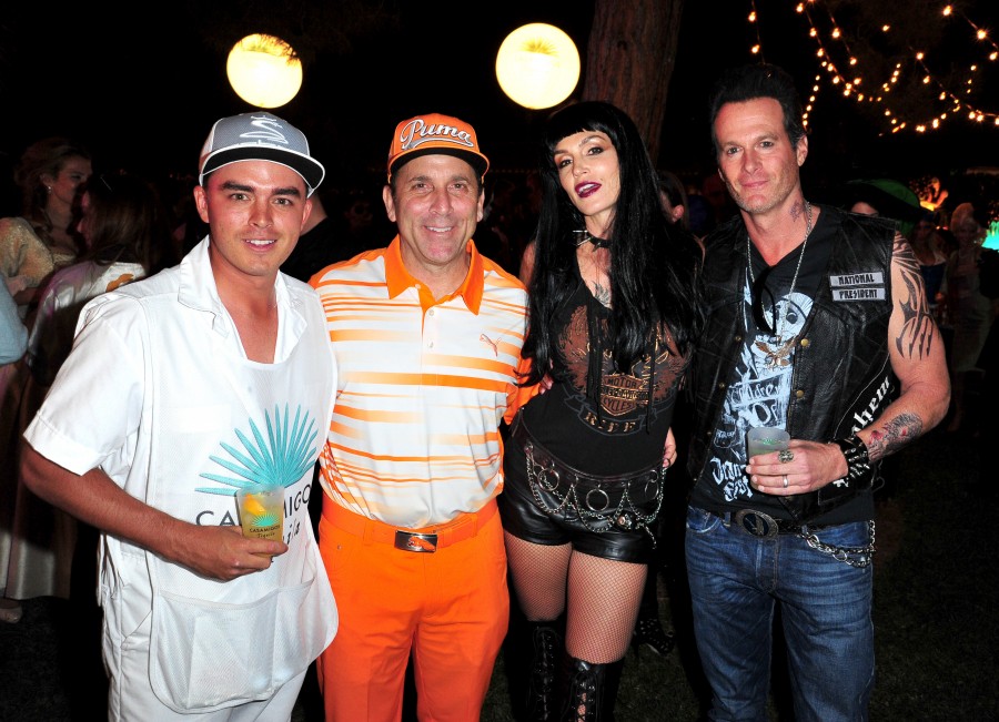 LOS ANGELES, CA - OCTOBER 30: Pro golfer Rickie Fowler, Disocvery Land Company CEO Mike Meldman, model Cindy Crawford and Casamigos co-founder Rande Gerber attend the Casamigos Tequila halloween party at a private residence on October 30, 2015 in Los Angeles, California. (Photo by Jerod Harris/Getty Images for Casamigos Tequila)