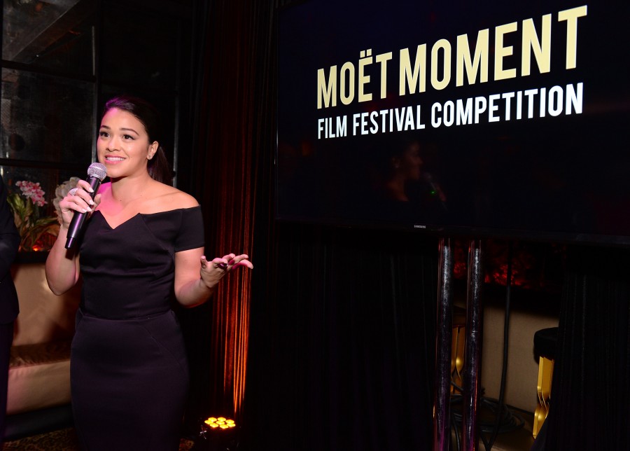 LOS ANGELES, CA - JANUARY 08: Actress Gina Rodriguez joins Moet & Chandon to celebrate 25 Years with the Golden Globes and the Winner of The Moet Moment Film Festival Competition in Los Angeles, CA on January 8, 2016 in Los Angeles, California. (Photo by Michael Kovac/Getty Images for Moet & Chandon)