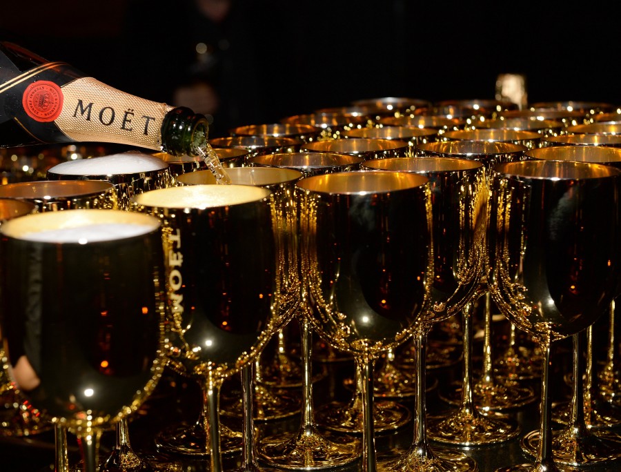 LOS ANGELES, CA - JANUARY 08: Detail view of Moet being poured into Moet Golden Goblets at Moet & Chandon celebrates 25 Years with the Golden Globes and the Winner of The Moet Moment Film Festival Competition in Los Angeles, CA on January 8, 2016 in Los Angeles, California. (Photo by Michael Kovac/Getty Images for Moet & Chandon)