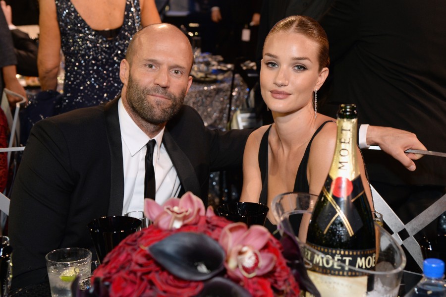 SANTA MONICA, CA - JANUARY 17: Actor Jason Statham (L) and actress/model Rosie Huntington-Whiteley attend the 21st Annual Critics' Choice Awards at Barker Hangar on January 17, 2016 in Santa Monica, California. (Photo by Michael Kovac/Getty Images for Moet & Chandon)