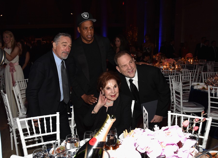 NEW YORK, NY - FEBRUARY 10: Actor Robert De Niro, recording artist Jay Z, Miriam Weinstein and producer Harvey Weinstein are seen during Moet & Chandon Toasts to the amfAR Gala at Cipriani Wall Street on February 10, 2016 in New York City. (Photo by Bryan Bedder/Getty Images for Moet & Chandon)