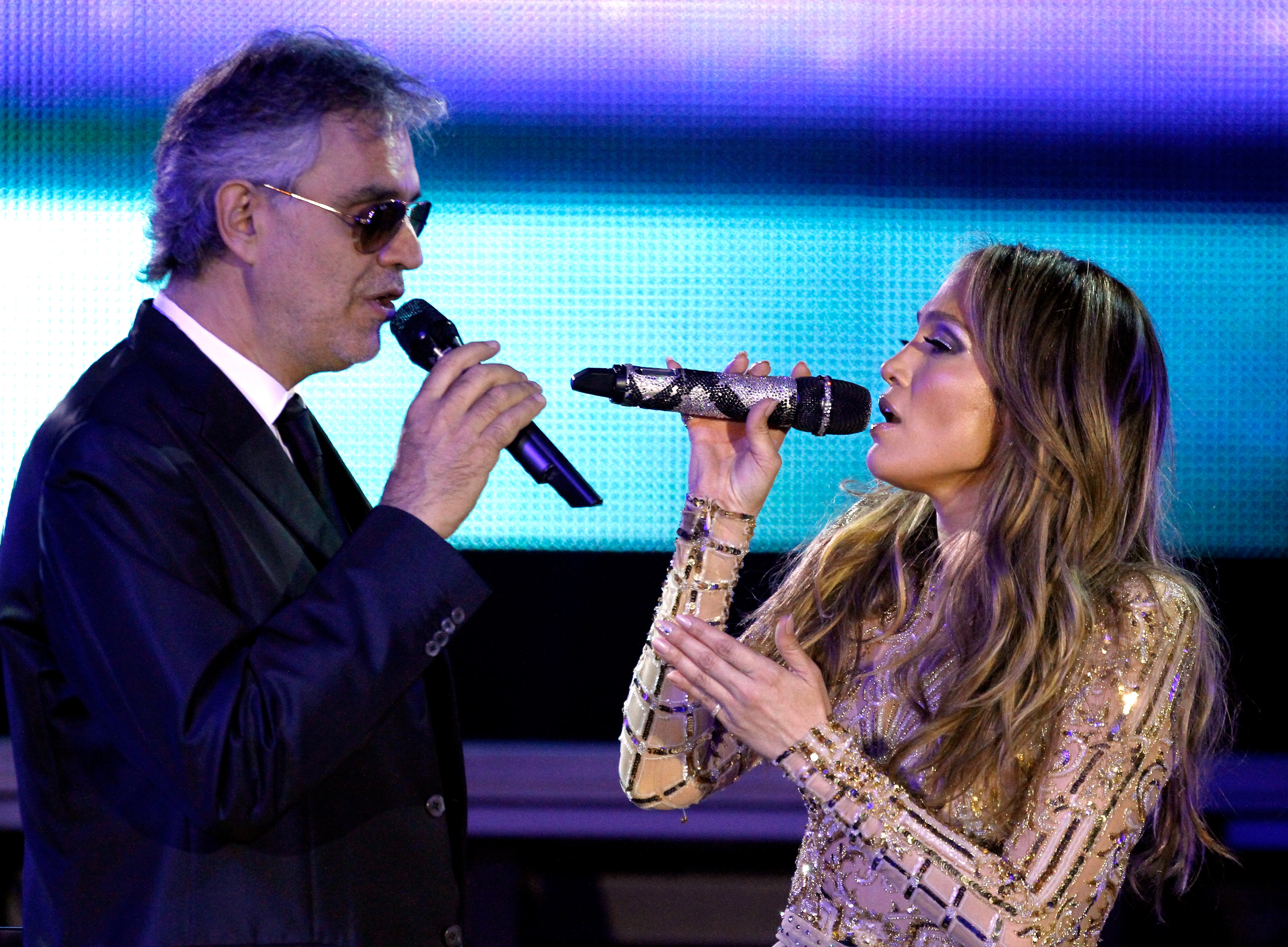 PHOENIX, AZ - MARCH 23:  Singer Andrea Bocelli and singer Jennifer Lopez attend Muhammad Ali's Celebrity Fight Night XIX at JW Marriott Desert Ridge Resort & Spa on March 23, 2013 in Phoenix, Arizona.  (Photo by Mike Moore/Getty Images for Fight Night)