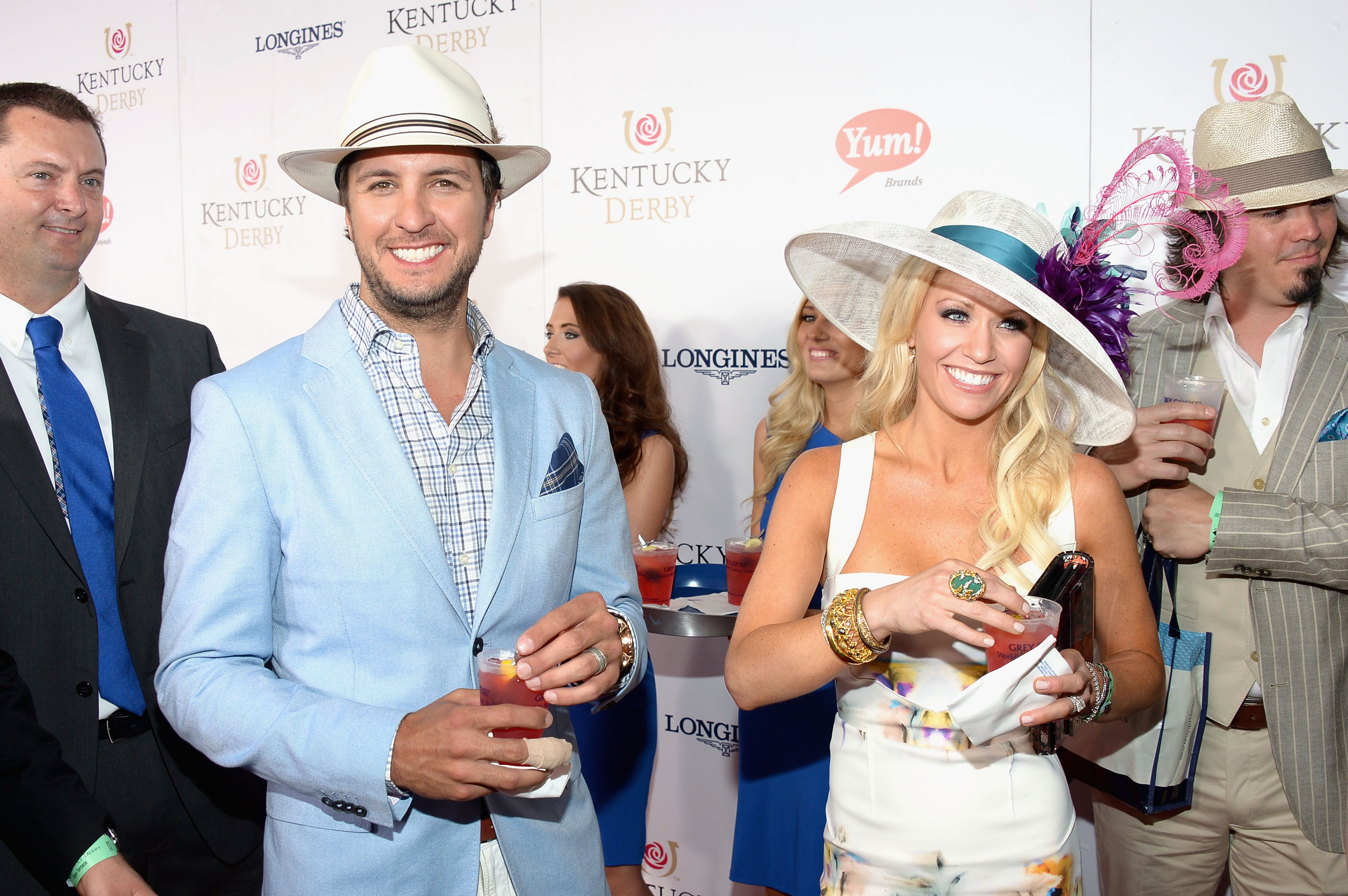 LOUISVILLE, KY - MAY 04: Luke Bryan and Caroline Boyer at the GREY GOOSE Red Carpet Lounge at the Kentucky Derby at Churchill Downs on May 4, 2013 in Louisville, Kentucky.  (Photo by Theo Wargo/Getty Images for GREY GOOSE)