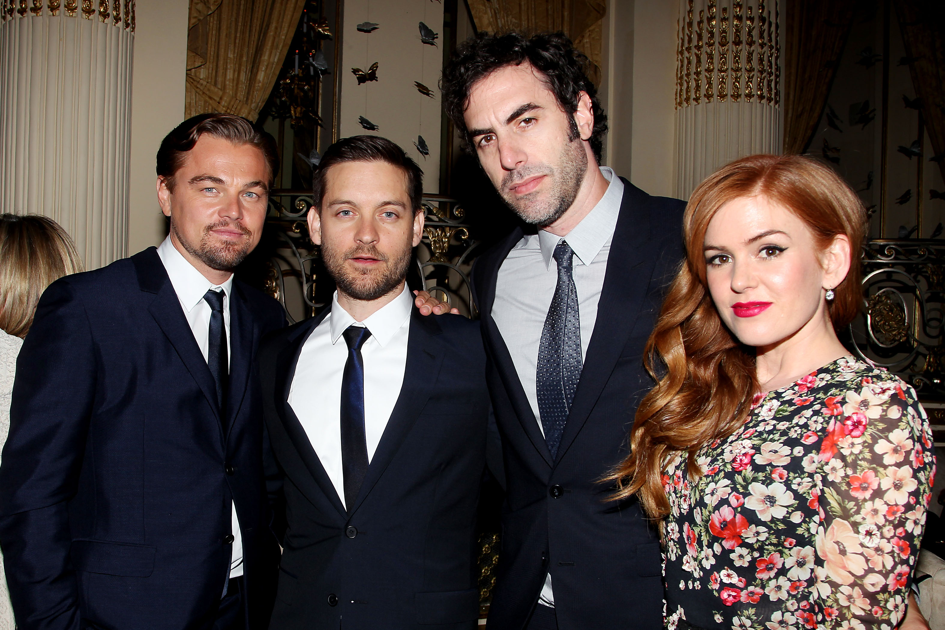 -New York, NY - 05/01/2013 - Moet & Chandon Celebrates "The Great Gatsby" Afterparty -PICTURED: Leonardo DiCaprio,Tobey Maguire, Sacha Baron Cohen, Isla Fisher  -PHOTO by: Dave Allocca/Startraksphoto.com -Filename: B97G0304.JPG -Location: The Plaza Hotel Editorial - Rights Managed Image - Please contact www.startraksphoto.com for licensing fee Startraks Photo New York, NY For licensing please call 212-414-9464 or email sales@startraksphoto.com