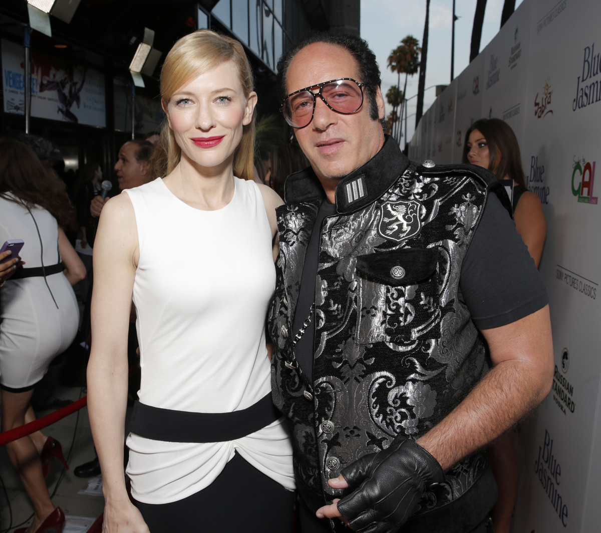 Cate Blanchett and Andrew Dice Clay arrive on the red carpet at Sony Pictures Classics LA premiere of Blue Jasmine presented by The One Group on Wednesday, July 24, 2013 in Los Angeles. (Photo by Todd Williamson/Invision for Sony Pictures Classics/AP)