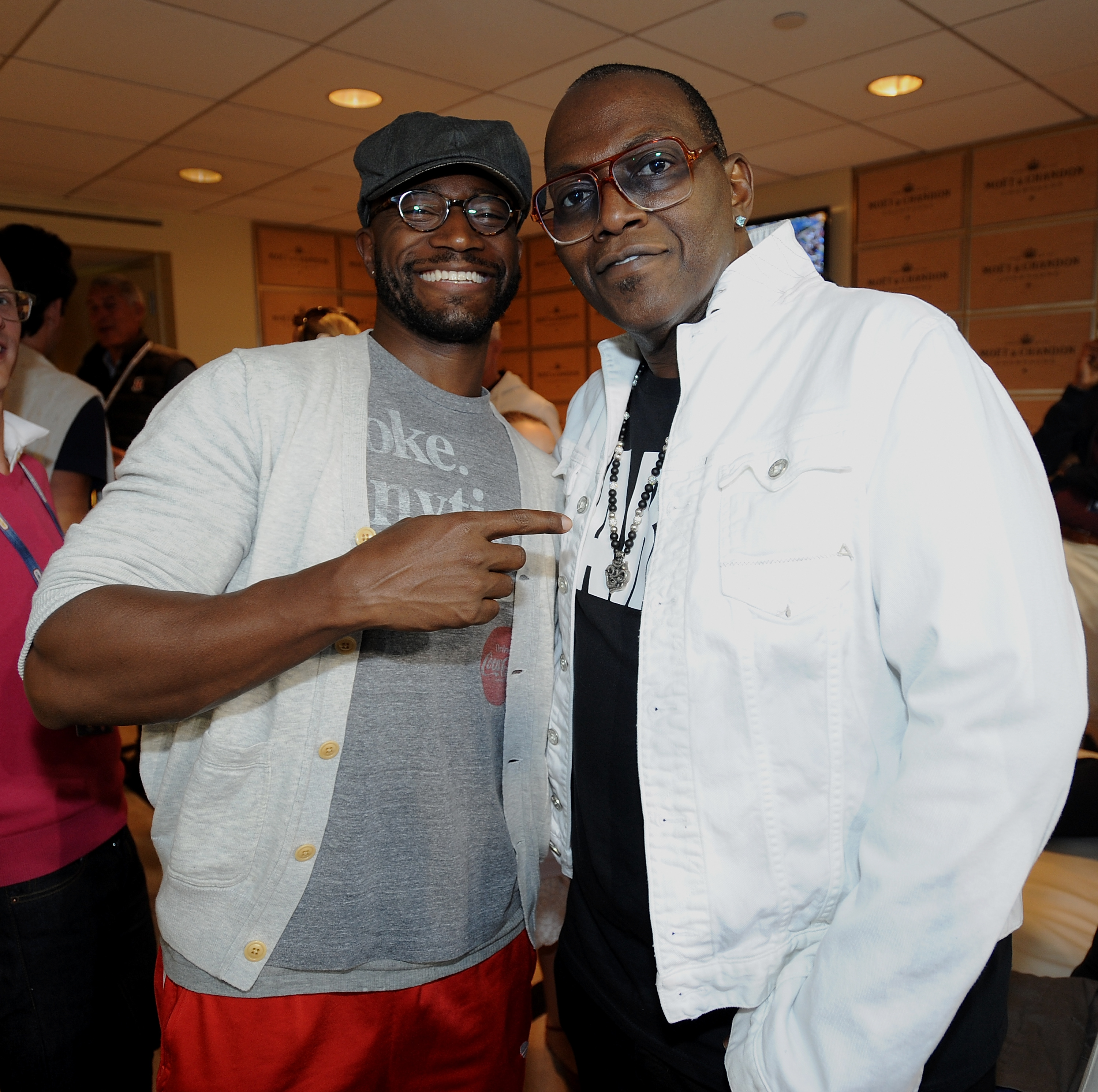 Taye Diggs(L) and  Randy Jackson attend The Moet & Chandon Suite at USTA Billie Jean King National Tennis Center on September 9, 2013 in New York City.  (Photo by Brad Barket/Getty Images for Moet & Chandon)
