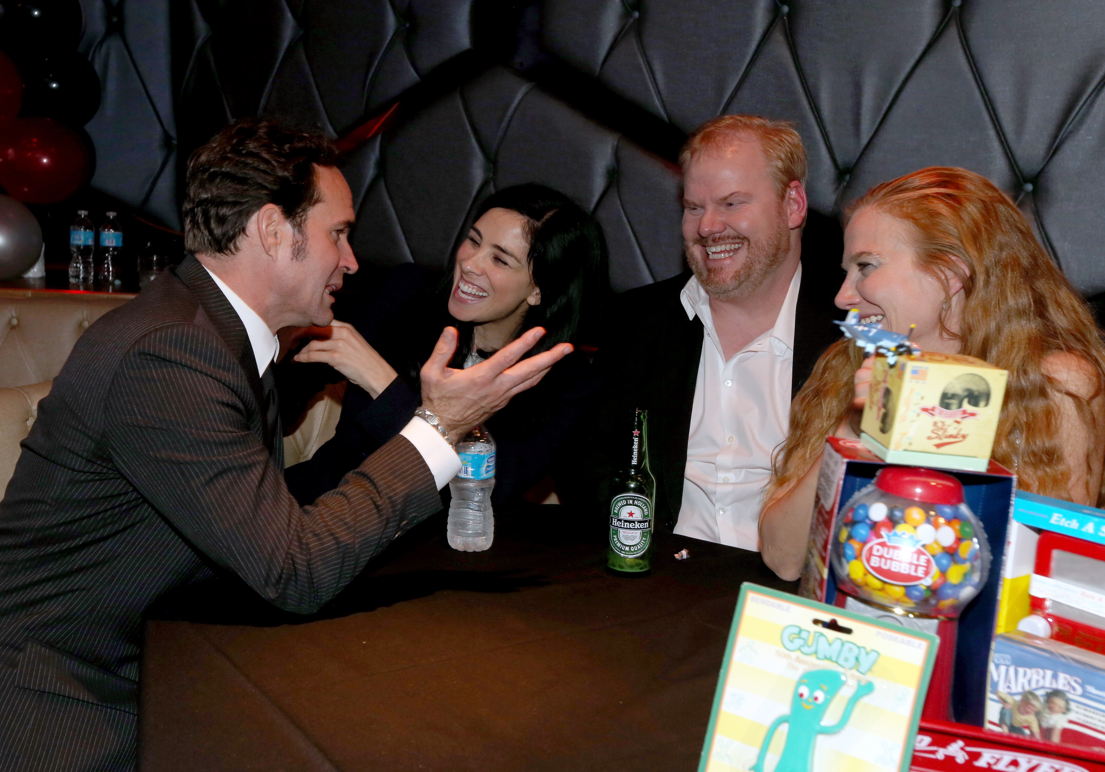 WEST HOLLYWOOD, CA - NOVEMBER 13: (L-R) "Stand Up For Gus" founder Jason Patric, comedian Sarah Silverman actors Jim Gaffigan and Jeannie Gaffigan attend the "Stand Up For Gus" Benefit at Bootsy Bellows on November 13, 2013 in West Hollywood, California.  (Photo by Christopher Polk/Getty Images for SUFG)