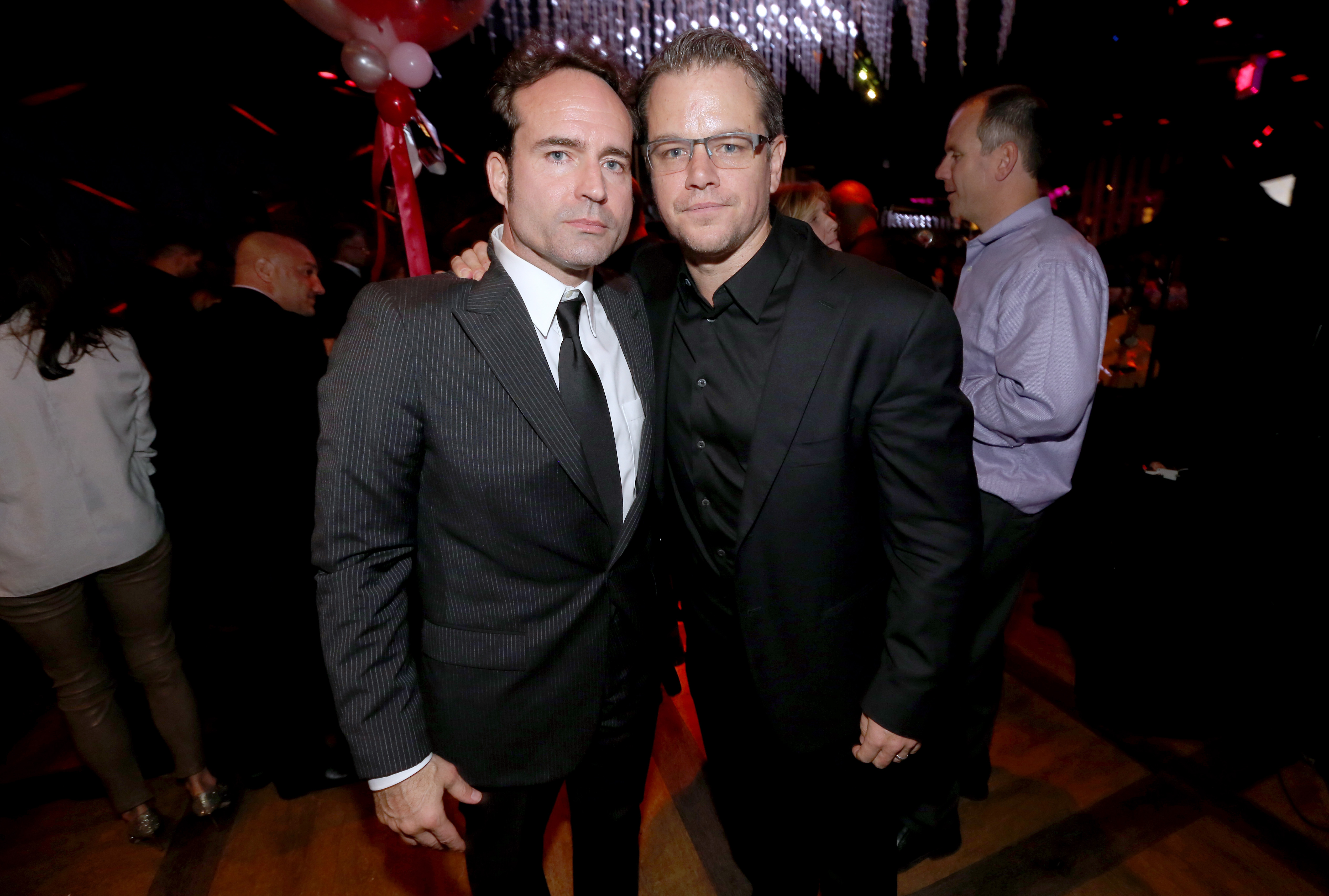 WEST HOLLYWOOD, CA - NOVEMBER 13:  Actor Matt Damon (R) and "Stand Up For Gus" founder Jason Patric attend the "Stand Up For Gus" Benefit at Bootsy Bellows on November 13, 2013 in West Hollywood, California.  (Photo by Christopher Polk/Getty Images for SUFG)