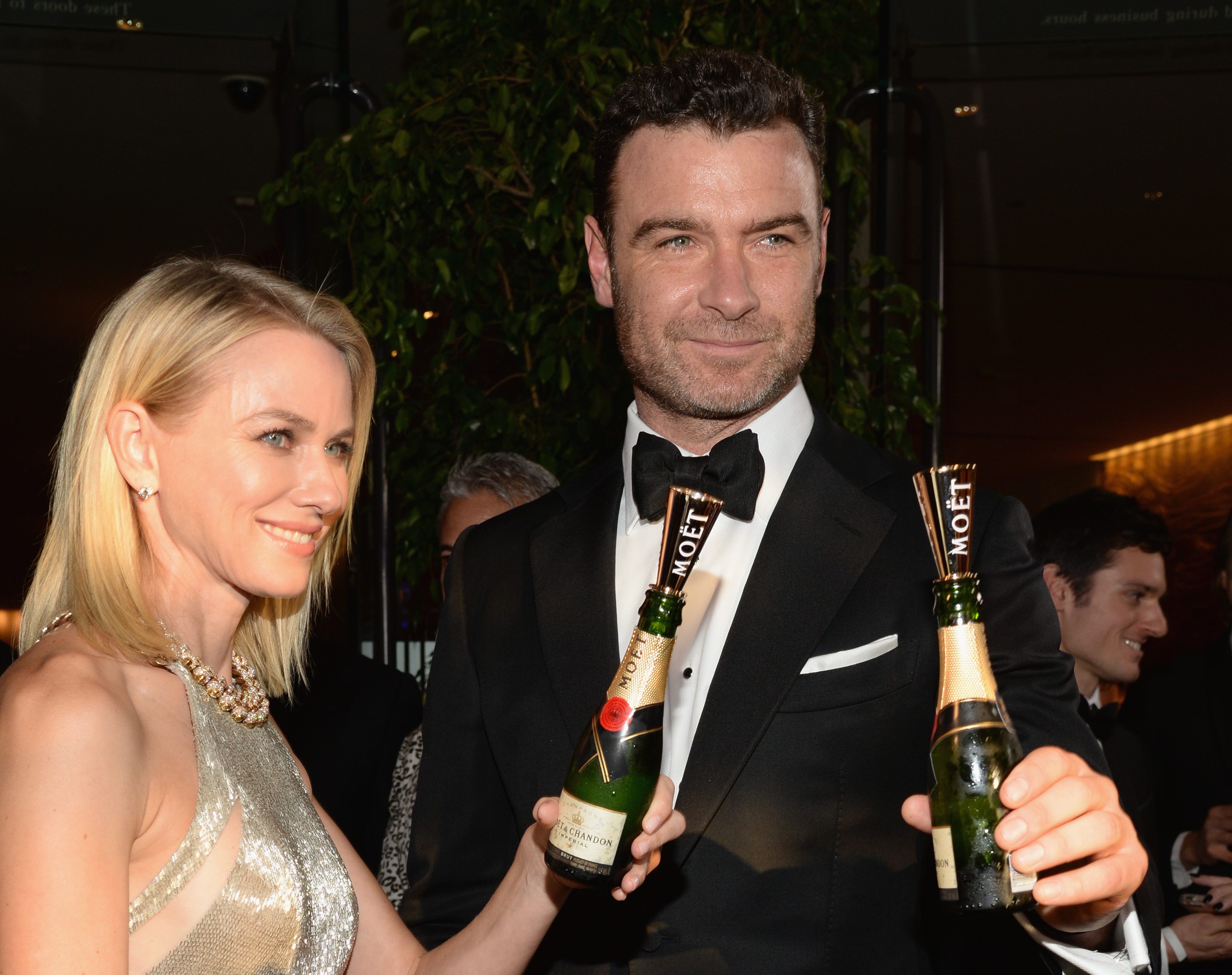 Actors Naomi Watts (L) and Liev Schreiber attend the 71st Annual Golden Globe Awards with Moet & Chandon held at the Beverly Hilton Hotel on January 12, 2014 in Los Angeles, California.  (Photo by Michael Kovac/Getty Images for Moet & Chandon)