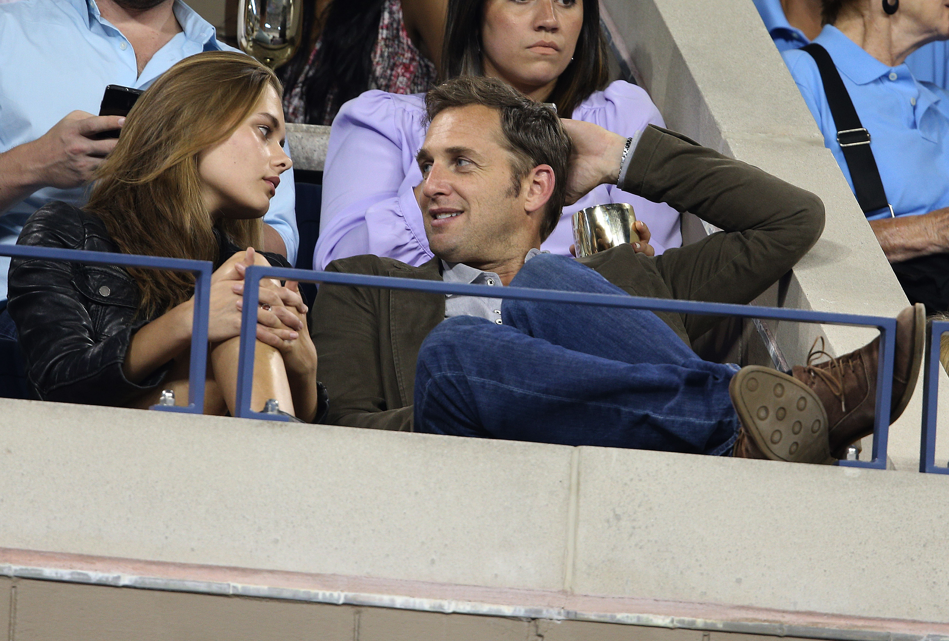 Josh Lucas & model friend Sloveig Mork enjoys opening night of the 2014 US Open Tennis at the Moet suite.