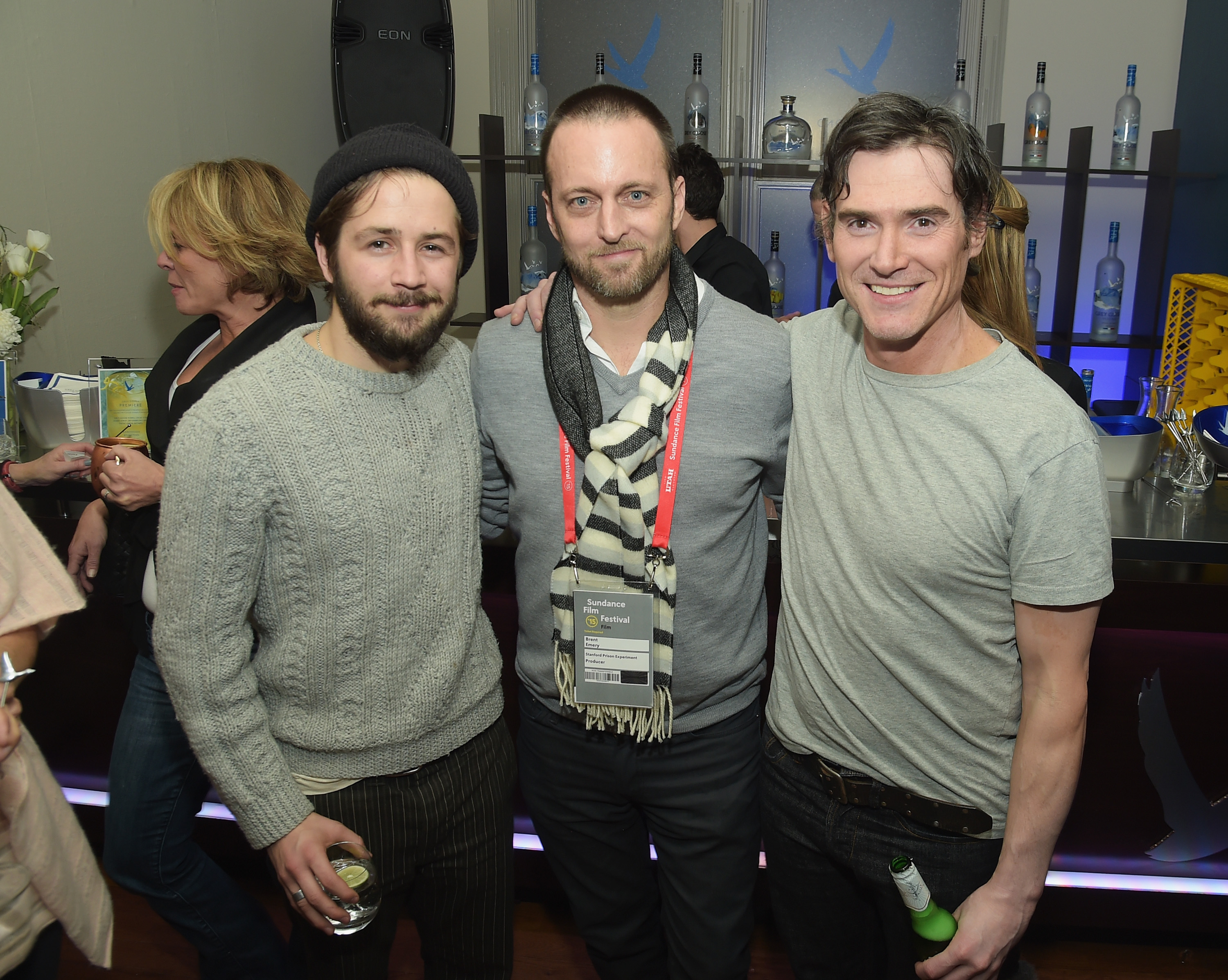 Actor Michael Angarano, producer Brent Emery and actor Billy Crudup - GREY GOOSE Blue Door Hosts "The Stanford Prison Experiment" Party At Sundance - 2015 Park City