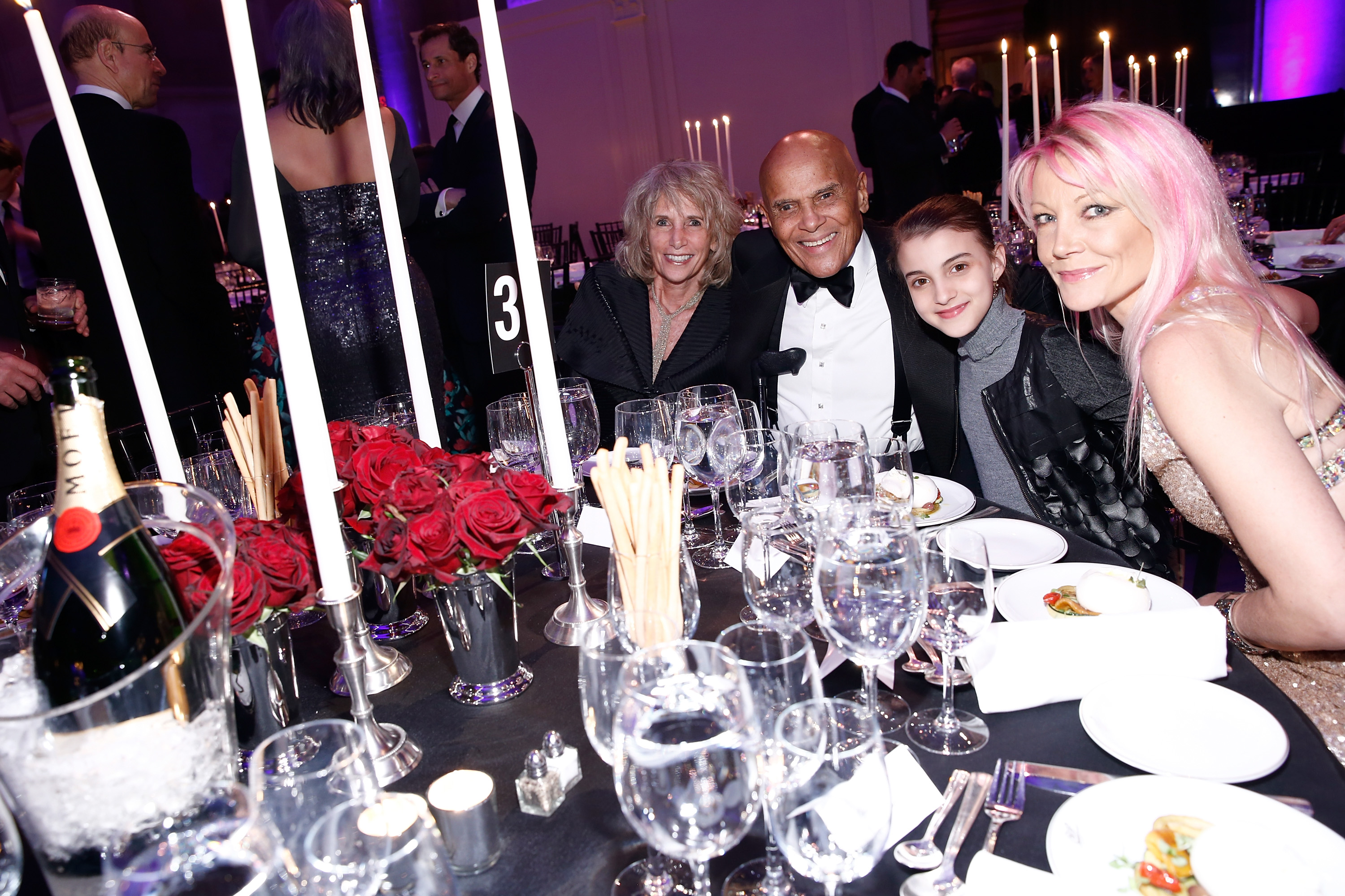 Pamela Frank, Harry Belafonte and guests attend the Moet & Chandon toast to the amfAR Gala at Cipriani Wall Street