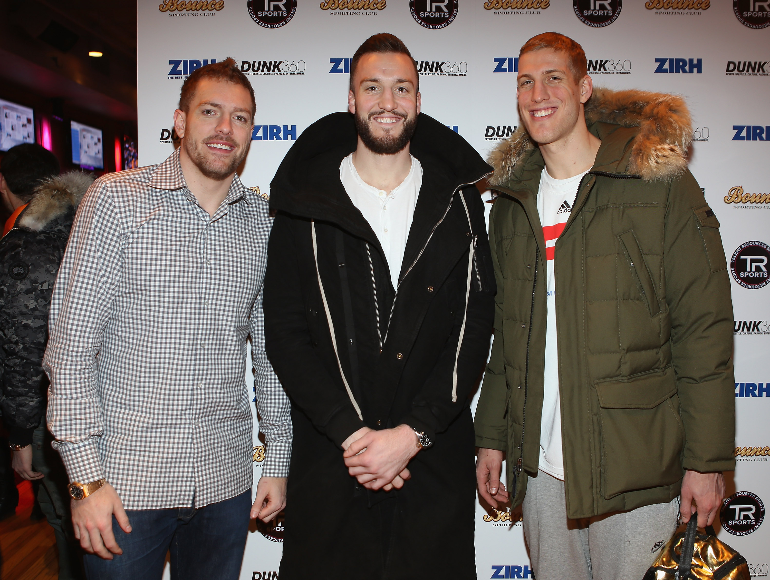 David Lee, Miles Plumlee and Mason Plumlee attends Brandit Hospitality & Talent Resources Sports Presents Welcome to New York Luxury at Bounce Sporting Club
