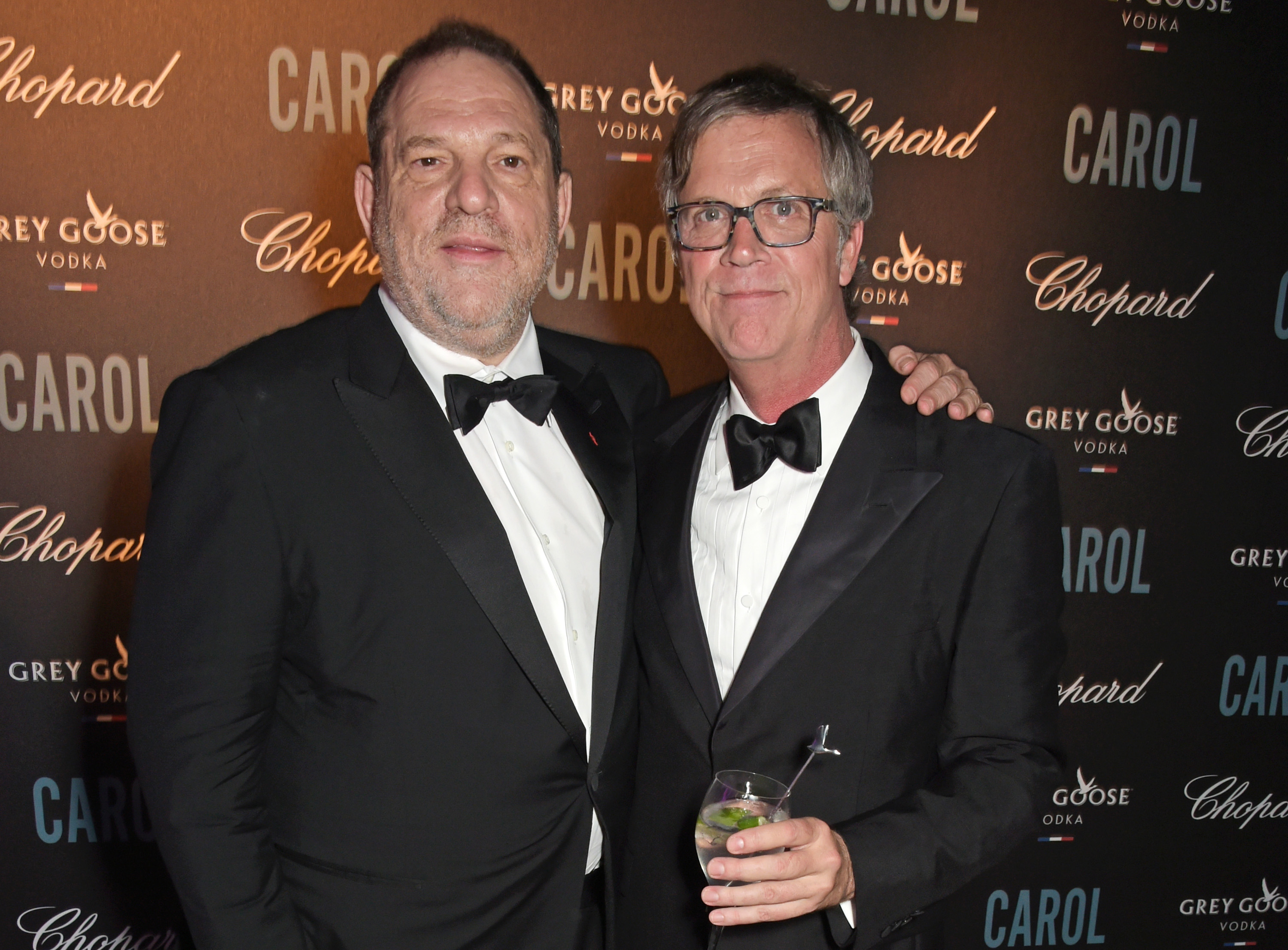 CANNES, FRANCE - MAY 17:  Harvey Weinstein (L) and director Todd Haynes attend the "Carol" party hosted by Chopard and Grey Goose at Baoli Beach, Cannes Film Festival on May 17, 2015 in Cannes, France.   Pic Credit: Dave Benett