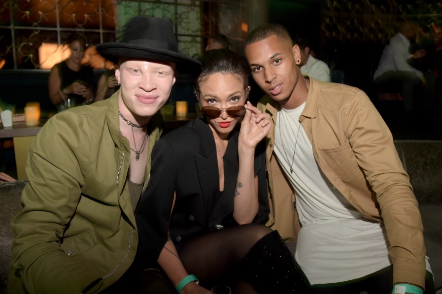 WEST HOLLYWOOD, CA - JULY 28:  (L-R) Model Shaun Ross, model Naima Mora and Devin Harrison attend the "America's Next Top Model" Cycle 22 Premiere Party presented by OPPO and NYLON on July 28, 2015 in West Hollywood, California.  (Photo by Jason Kempin/Getty Images for NYLON)