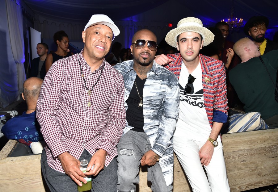 MIAMI BEACH, FL - DECEMBER 04: (L-R) Russell Simmons, Jermaine Dupri and DJ Cassidy attend The 6th Annual Bombay Sapphire Artisan Series Grand Finale Cohosted By Russell Simmons And Rosario Dawson During Art Basel at Nautilus Hotel on December 4, 2015 in Miami Beach, Florida. (Photo by Mike Coppola/Getty Images for Bombay)