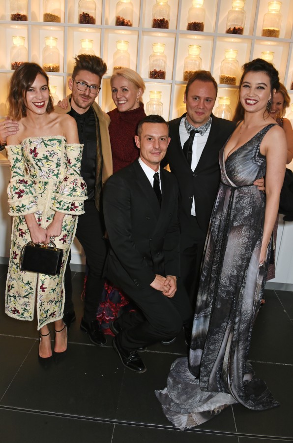 LONDON, ENGLAND - NOVEMBER 23: (L to R) Alexa Chung, Henry Holland, guest, Jonathan Saunders, Nicholas Kirkwood and Daisy Lowe attend the British Fashion Awards official afterparty hosted by St Martins Lane and sponsored by Ciroc Vodka at St Martins Lane on November 23, 2015 in London, England. Pic Credit: Dave Benett