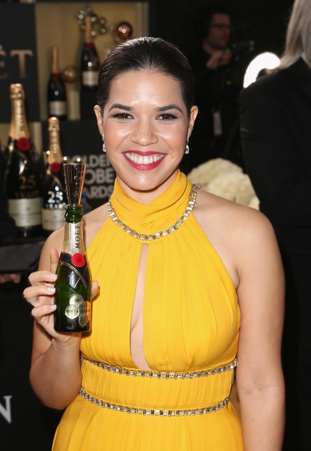 BEVERLY HILLS, CA - JANUARY 10: Actress America Ferrera attends the 73rd Annual Golden Globe Awards held at the Beverly Hilton Hotel on January 10, 2016 in Beverly Hills, California. (Photo by Joe Scarnici/Getty Images for Moet & Chandon)