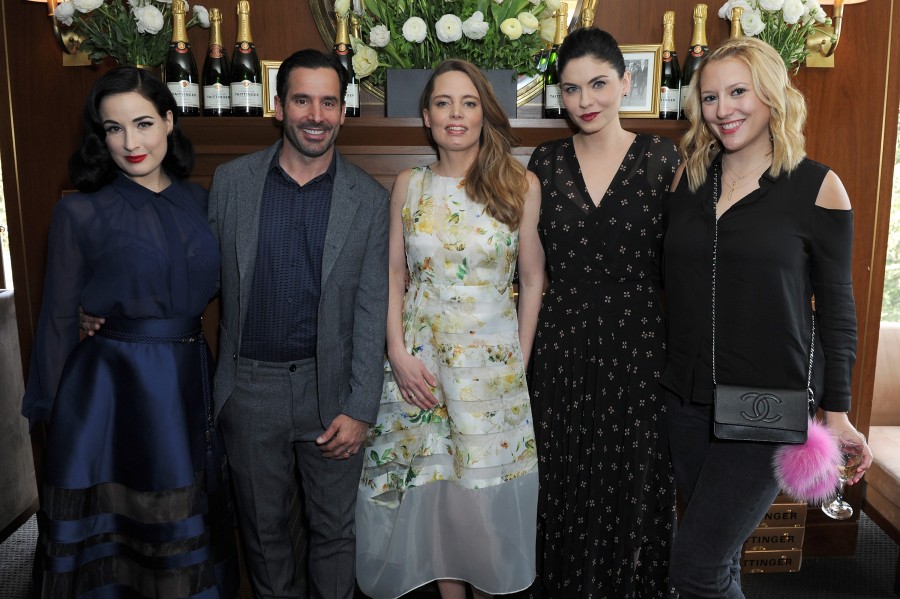 WEST HOLLYWOOD, CA - JANUARY 29: (L-R) Dita Von Teese, Christopher Gialanella, Vitalie Taittinger, Jodi Lyn O'Keefe and Meg McGuire attend the Champagne Taittinger & ANGELENO Celebrate Entrepreneurial Women In Hollywood at Sunset Tower Hotel on January 29, 2016 in West Hollywood, California. (Photo by Joshua Blanchard/Getty Images for ANGELENO/Modern Luxury)