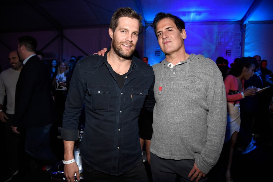 SAN FRANCISCO, CA - FEBRUARY 05: Actor Geoff Stults (L) and businessman Mark Cuban attend The Playboy Party during Super Bowl Weekend, which celebrated the future of Playboy and its newly redesigned magazine in a transformed space within Lot A of AT&T Park on February 5, 2016 in San Francisco, California. (Photo by Kevin Mazur/Getty Images for Playboy)