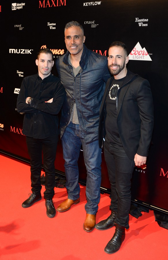 TORONTO, ON - FEBRUARY 12: Bounce Sporting Club co-owner Cole Bernard, actor Rick Fox and Bounce Sporting Club co-owner Yosi Benvenisiti attend Bounce Sporting Club Presents The VIP Lounge At MAXIM's All Star Party on February 12, 2016 in Toronto, Canada. (Photo by Jag Gundu/Getty Images for Bounce Sporting Club)