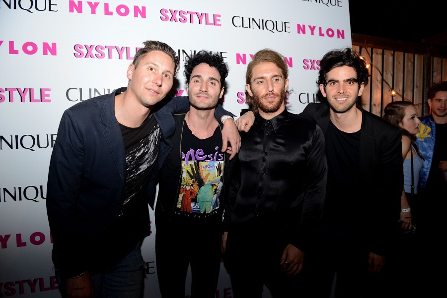 "AUSTIN, TX - MARCH 12: (L-R) Beau Kuther, Mike Kamerman, Sean Scanlon and Joseph Intile of Smallpools help NYLON and Clinique Celebrate in SXStyle at Cheer Up Charlie's on March 12, 2016 in Austin, Texas. (Photo by Sasha Haagensen/Getty Images for NYLON)"