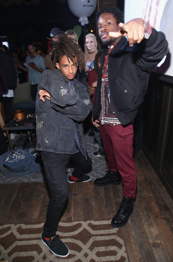 "WEST HOLLYWOOD, CA - MAY 12: Actors Jaden Smith (L) and Shameik Moore attend NYLON Young Hollywood Party, presented by BCBGeneration at HYDE Sunset: Kitchen + Cocktails on May 12, 2016 in West Hollywood, California. (Photo by Jonathan Leibson/Getty Images for NYLON)"
