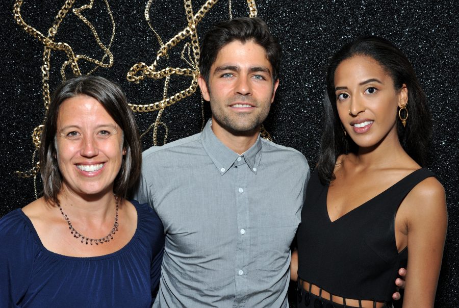 L-R: Lonely Whale Foundation Exec Dir Dune Ives, actor Adrian Grenier and Madison Utendahl attend the Summer Sunset Dinner benefitting the Lonely Whale Foundation in New York, NY on July 20, 2016. (Photo by Stephen Smith)