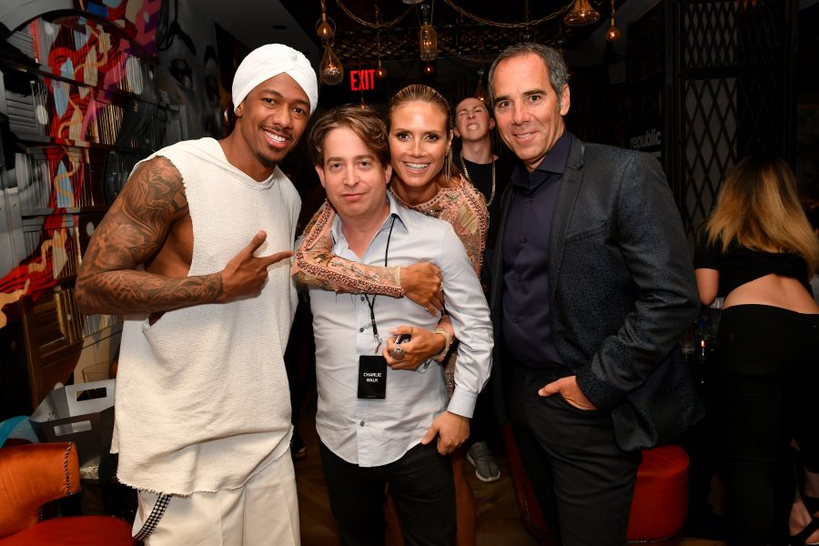 NEW YORK, NY - AUGUST 29: (L-R) Nick Cannon, Charlie Walk, Heidi Klum and CEO of Republic Records Monte Lipman attend a celebration with Republic Records and Guess after the 2016 MTV Video Music Awards at Vandal with cocktails by Ciroc on August 28, 2016 in New York City. (Photo by Slaven Vlasic/Getty Images for Republic Records)