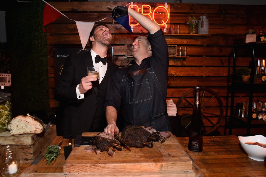 WEST HOLLYWOOD, CA - SEPTEMBER 18: Jimmy Kimmel and Chef Adam Perry Lang enjoy Don Julio 1942 at his post-show party at The Lot on September 18, 2016 in West Hollywood, California. (Photo by Michael Kovac/Getty Images for Diageo) *** Local Caption *** Jimmy Kimmel;Adam Perry Lang