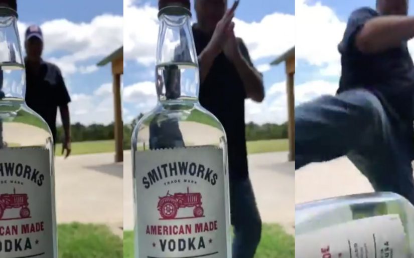 Blake-Shelton-participates-in-Bottle-Cap-Challenge-with-smithworks-vodka-bottle