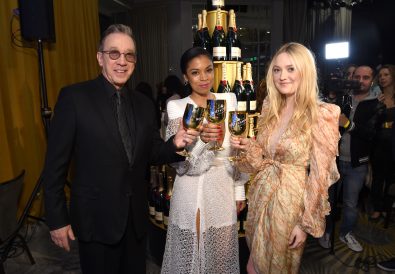 BEVERLY HILLS, CALIFORNIA - DECEMBER 09: (L-R) Tim Allen, Susan Kelechi Watson, and Dakota Fanning pose as Moët & Chandon Toasts The 77th Annual Golden Globe Awards Nominations on December 09, 2019 in Beverly Hills, California. (Photo by Michael Kovac/Getty Images for Moët & Chandon)