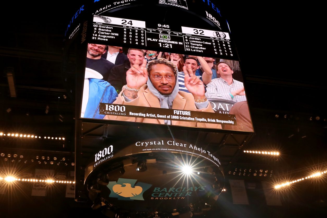 BROOKLYN, NEW YORK - FEBRUARY 24: 1800 Tequila and Future Launch New 1800 Cristalino Courtside at Brooklyn Nets x Orlando Magic Game at Barclays Center, Brooklyn on February 24, 2020 in Brooklyn, New York. (Photo by Bennett Raglin/Getty Images for 1800 Cristalino)